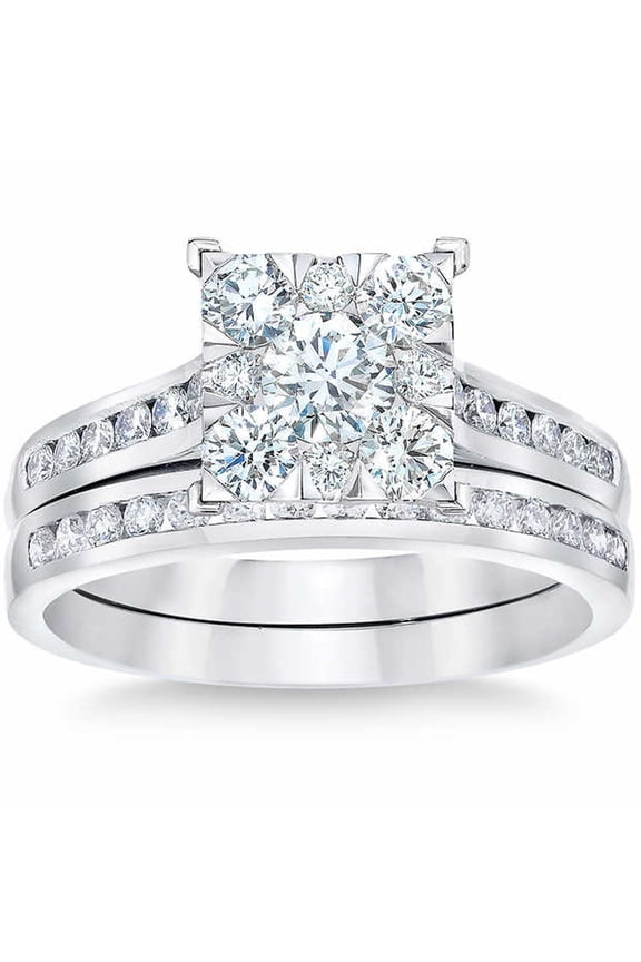 Pompeii 1 3/4 Ct Diamond Princess Cut Framed Engagement Wedding Ring Set 10k White Gold
