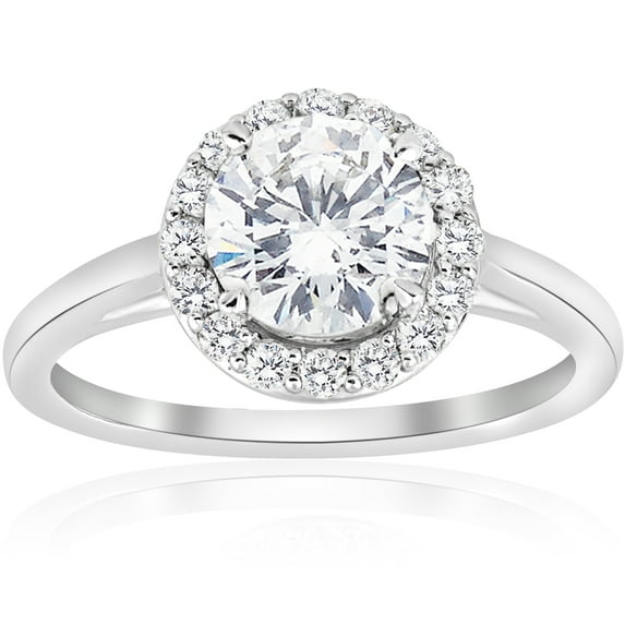 Pompeii 1 3/4 ct Diamond Solitaire Round Halo Engagement Ring 14k White Gold