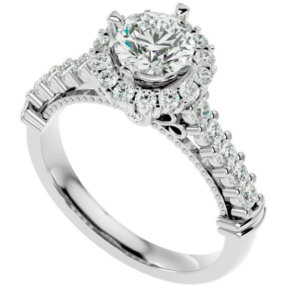 Pompeii 1 3/4Ct Halo Diamond Engagement Ring in White or Yellow Gold Lab Grown (FG,VS)
