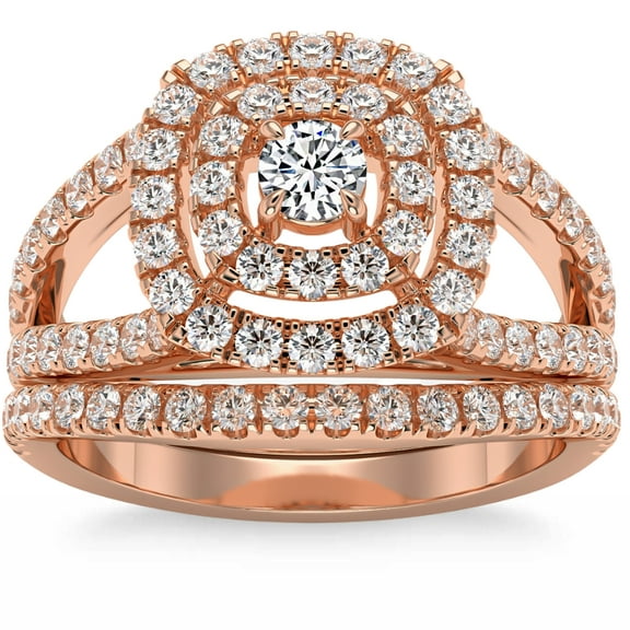 Pompeii 1 3/4Ct Natural Diamond Cushion Halo Engagement Wedding Ring Set in 10k Gold