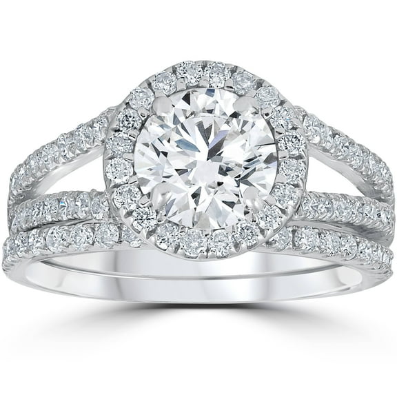 Pompeii 1 3/4ct Halo Diamond Engagement Ring Splt Shank Ring Set 14K White Gold (JK,I2-3)