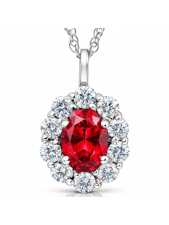 Pompeii 1 3/4ct Ruby & Genuine Diamond Halo Pendant 14K White Gold (G/H,I1)
