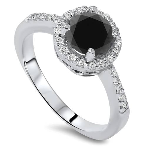 Pompeii 1 3/4ct Treated Black & White Diamond Halo Engagement Ring 14K White Gold