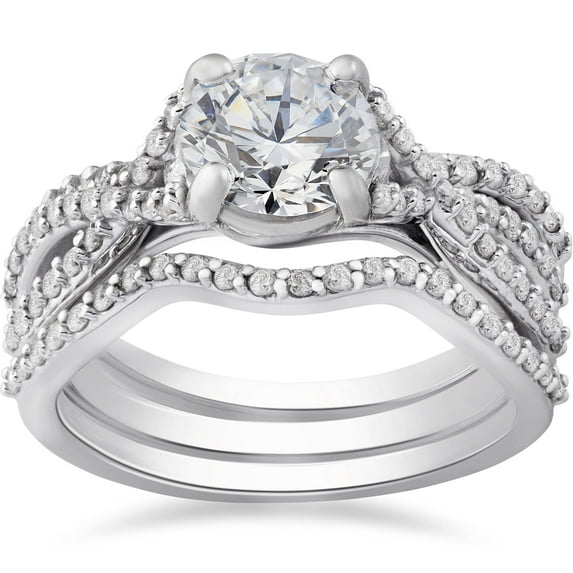 Pompeii 1 3/4ct Twist Diamond Engagement Ring & Matching Wedding Band Set 14K White Gold