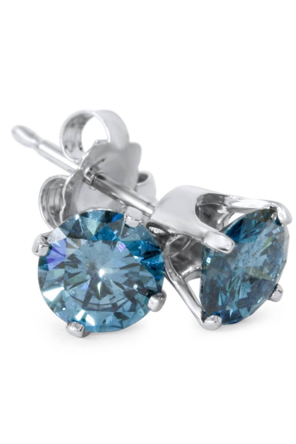Pompeii 1 3/8ct Blue Diamond Studs 14K White gold (Blue,SI2-SI3)