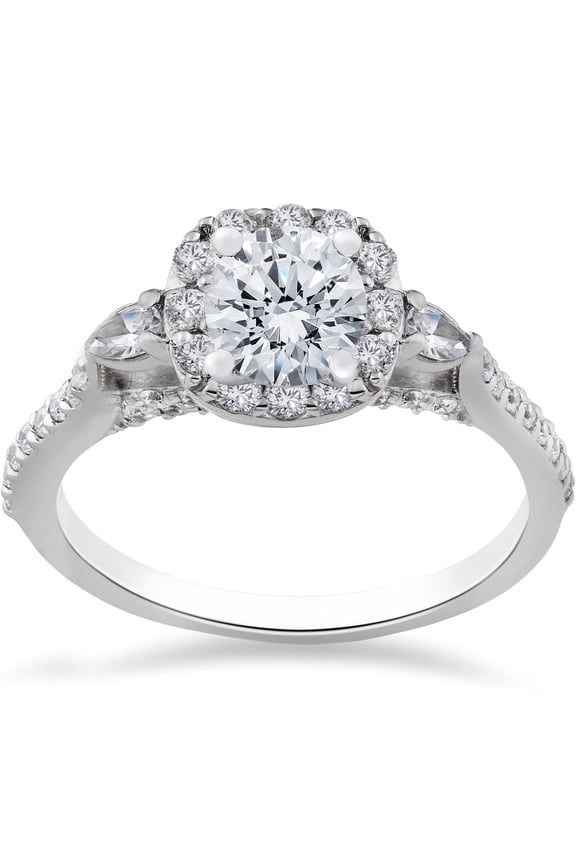 Pompeii 1 3/8ct Round Diamond Cushion Halo Vintage Engagement Ring 14k White Gold