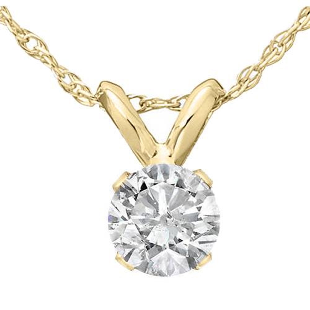 POMPEII3 Pompeii 1/3 Ct Solitaire Round Diamond Pendant Necklace 18" 14K Yellow Gold (J-K,I2-I3)