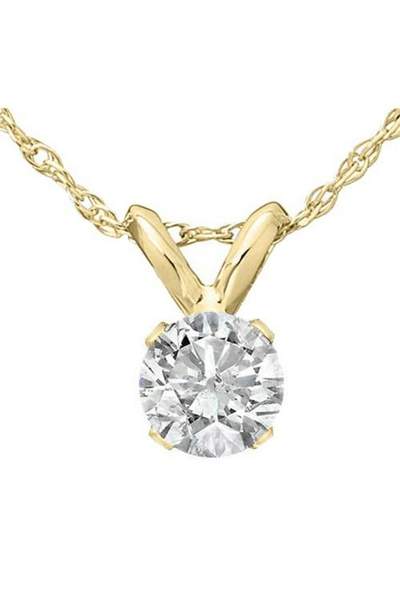 Pompeii 1/3 Ct Solitaire Round Diamond Pendant Necklace 18" 14K Yellow Gold (J-K,I2-I3)