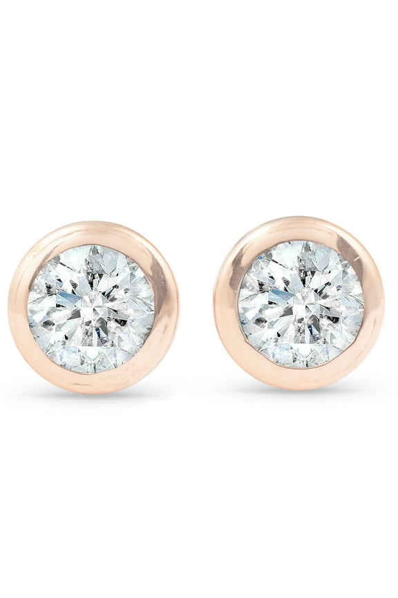 Pompeii 1/3 ctw 14k Rose Gold Diamond Bezel Martini Stud Earrings (I/J,I1-I2)