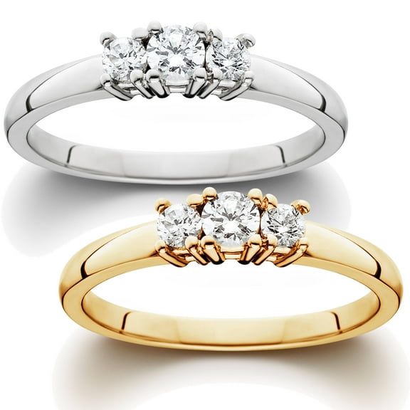 Pompeii3 1/3CT 3 Stone Diamond Ring in 14K White or Yellow Gold (H-I,I1-I2)