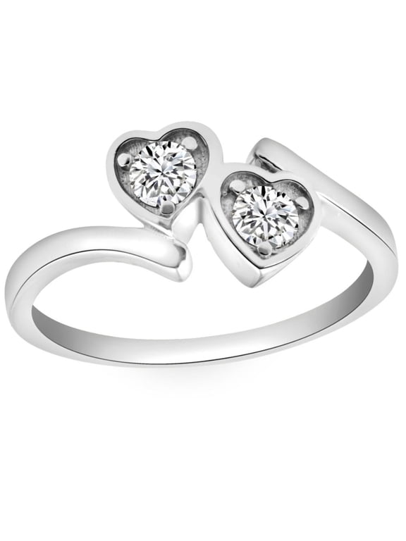 Pompeii 1/3CT Diamond Two Stone Forever Us Heart Ring in White, Yellow, or Rose Gold