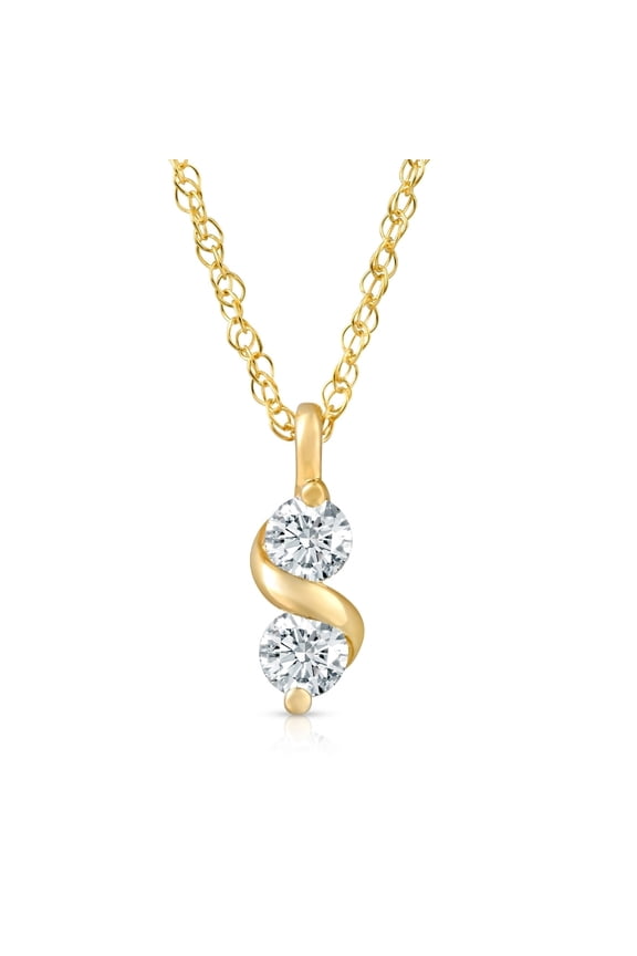 Pompeii 1/3Ct Diamond Two Stone Pendant in White Yellow or Rose Gold Lab Grown Necklace