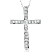 POMPEII3 Pompeii 1/3Ct Round Cut Diamond Cross Pendant 10k White or Yellow Gold Necklace 1" Tall