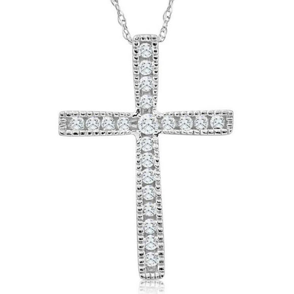 Pompeii 1/3Ct Round Cut Diamond Cross Pendant 10k White or Yellow Gold Necklace 1" Tall