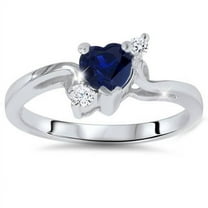 Pompeii 1/3ct Blue Heart Sapphire Diamond Ring 14K White Gold (G/H,I1-I2)