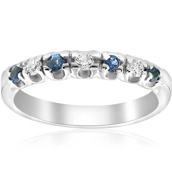 Pompeii 1/3ct Blue Sapphire & Diamond Wedding Ring Stackable Band White Gold 10k