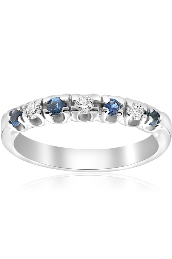 Pompeii 1/3ct Blue Sapphire & Diamond Wedding Ring Stackable Band White Gold 10k