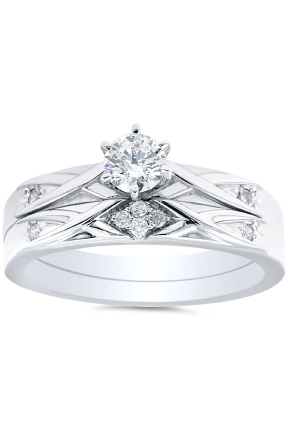 Pompeii 1/3ct Diamond Engagement Wedding Ring Set 14K White Gold (H/I,I1-I2)