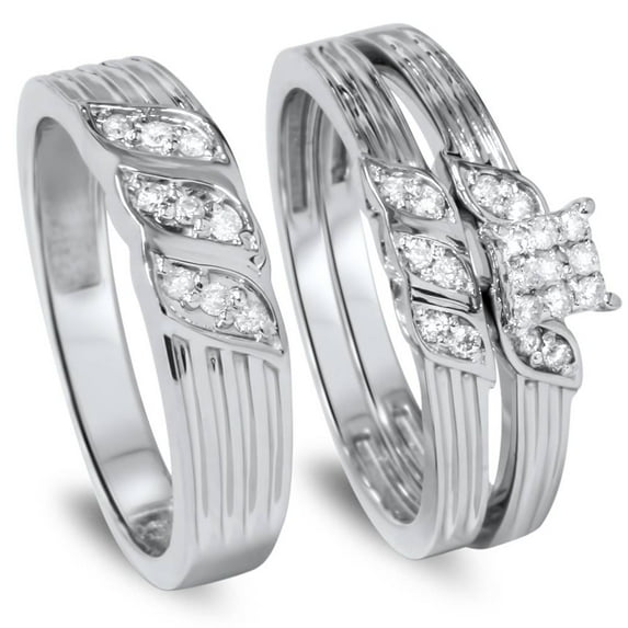 Pompeii 1/3ct Engagement Trio Ring Set 10K White Gold (I/J,I2-I3)