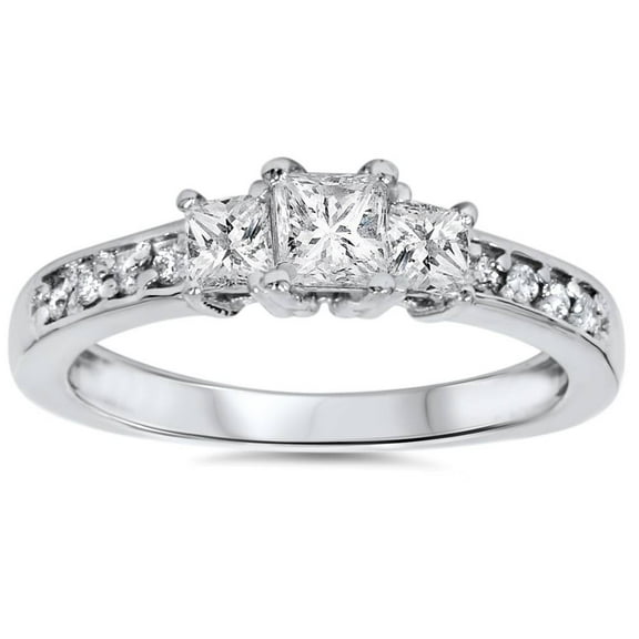 Pompeii 1/3ct Three Stone Princess Cut Diamond Engagement Ring 14K White Gold (H,SI2)
