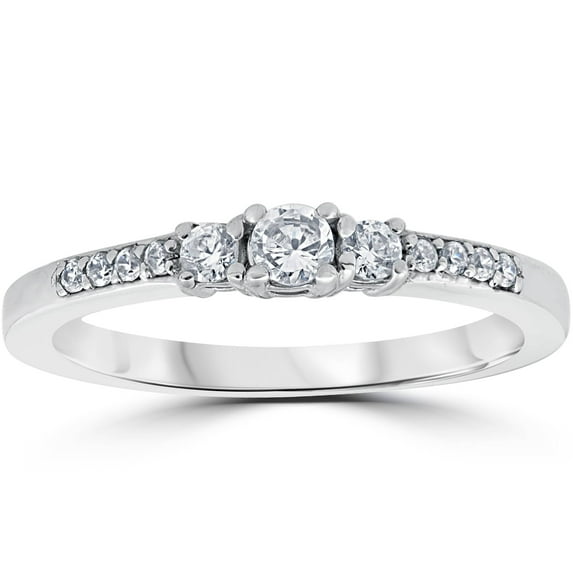 Pompeii 1/3ct Three Stone Round Diamond Engagement Ring 14K White Gold (H,SI2)