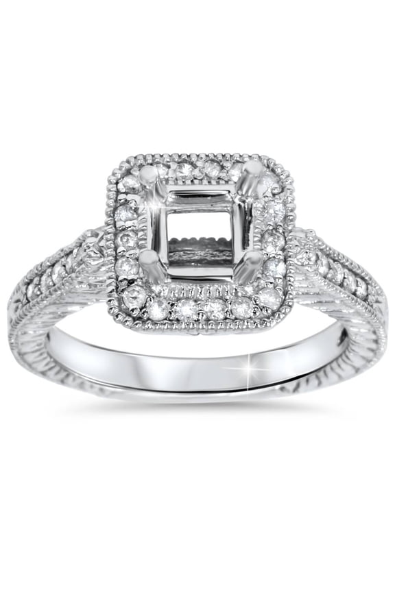Pompeii 1/3ct Vintage Princess Cut Engagement Ring Setting 14K White Gold (G/H,I1-I2)