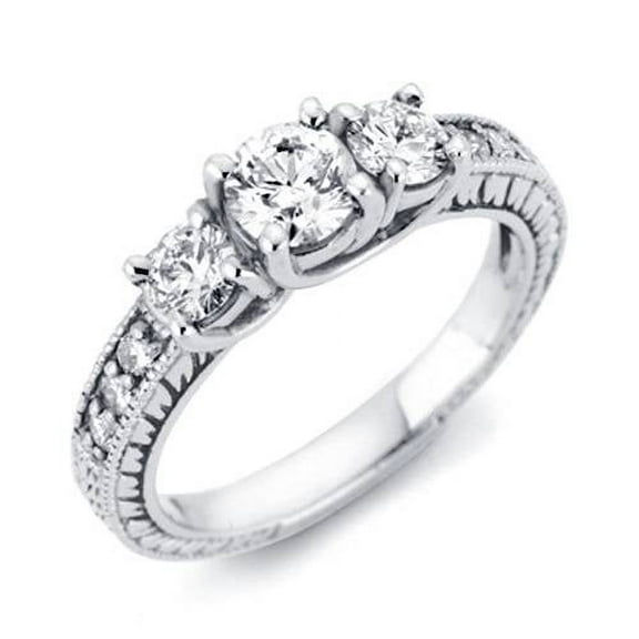 Pompeii 1/3ct Vintage Three Stone Round Diamond Engagement Ring 14K White Gold (H,I1)