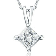 POMPEII3 Pompeii 1/4 - 1Ct Princess Cut Solitaire Diamond Pendant 14k Gold Necklace 18" (G/H,I1-I2)
