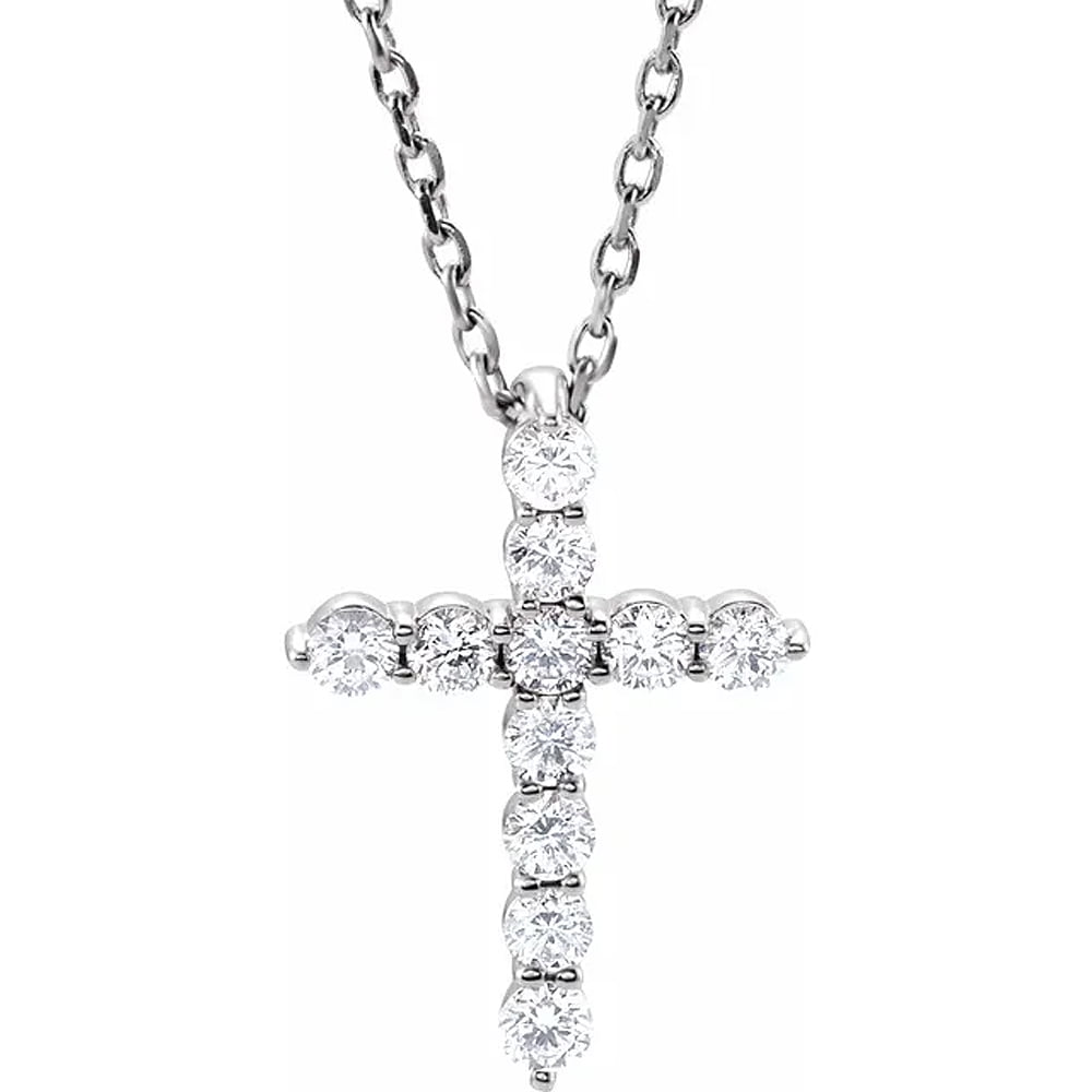 POMPEII3 Pompeii 1/4 Ct Diamond Cross 14k White Gold Pendant Necklace (GH,I1)