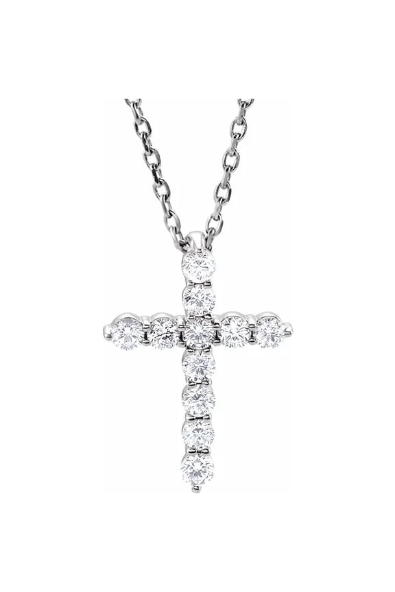 Pompeii 1/4 Ct Diamond Cross Pendant Necklace 18" 14k White Gold EX3 Lab Grown (((G-H)),I)