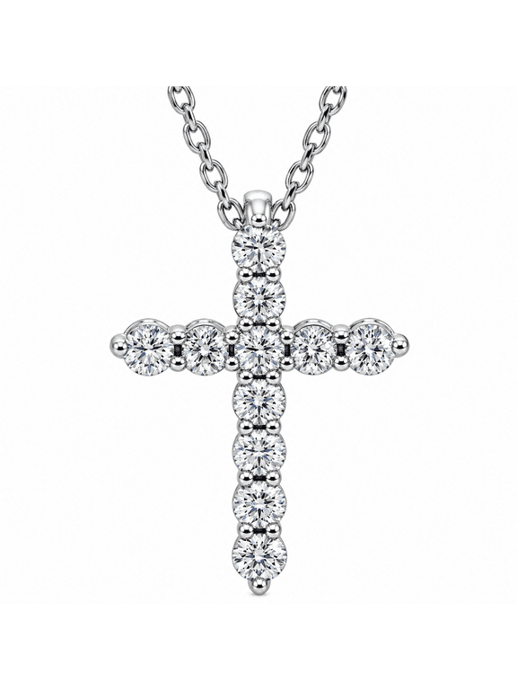 Pompeii 1/4 Ct Diamond Cross Pendant Necklace 18" 14k White Gold EX3 Lab Grown (((G-H)),I)