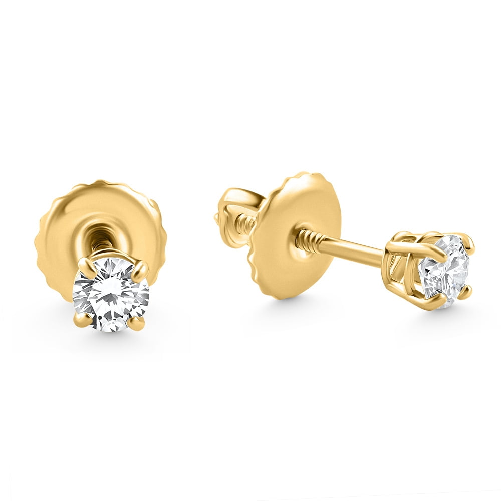 POMPEII3 Pompeii 1/4 Ct Diamond Screw Back Studs 14k Yellow Gold Lab Grown Eco Friendly