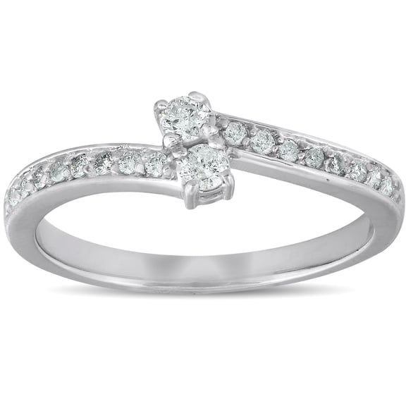 Pompeii 1/4 Ct Two Stone Diamond Engagement Forever Us Ring White Gold Anniversary Band