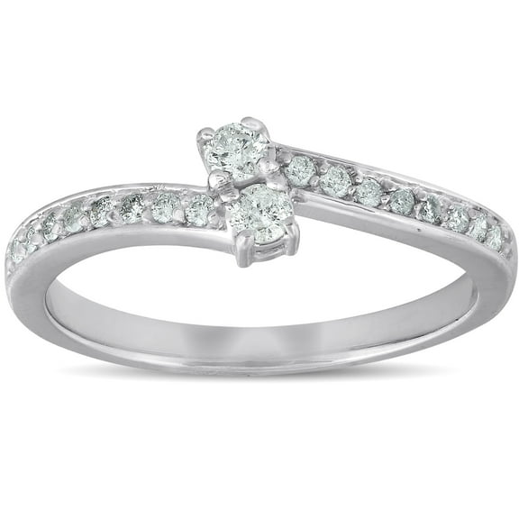 Pompeii 1/4 Ct Two Stone Diamond Engagement Forever Us Ring White Gold Anniversary Band