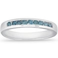 thumbnail image 1 of Pompeii 1/4 cttw Blue Diamond Wedding Ring 14K White Gold Channel Set Stackable Band, 1 of 4