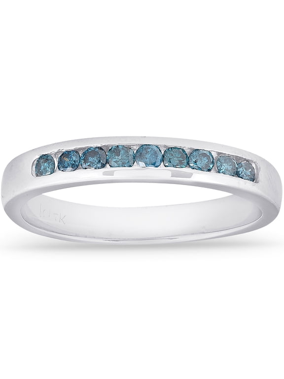 Pompeii 1/4 cttw Blue Diamond Wedding Ring 14K White Gold Channel Set Stackable Band