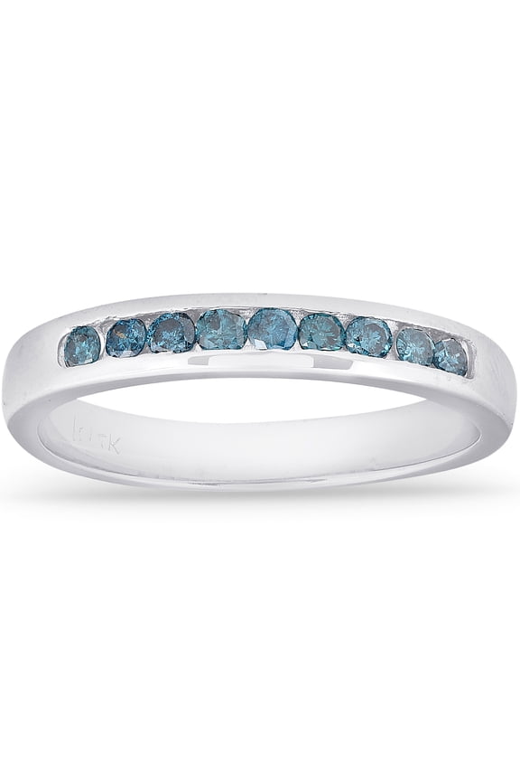 Pompeii 1/4 cttw Blue Diamond Wedding Ring 14K White Gold Channel Set Stackable Band