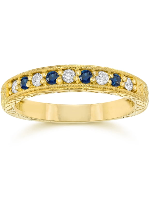 Pompeii 1/4Ct Blue Sapphire & Diamond Vintage Ring 14K Yellow Gold (I/J,I1-I2)