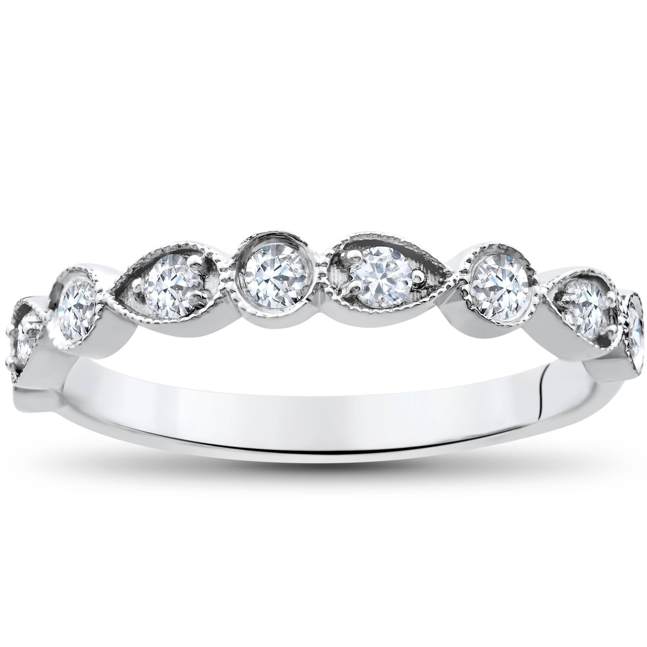 Pompeii 1/4Ct Diamond Wedding Ring Womens Stackable 10k White Gold ...