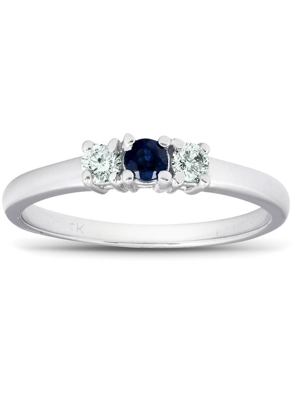 Pompeii 1/4ct 3 Stone Blue Sapphire Diamond Ring 14k White Gold (G/H,I1-I2)
