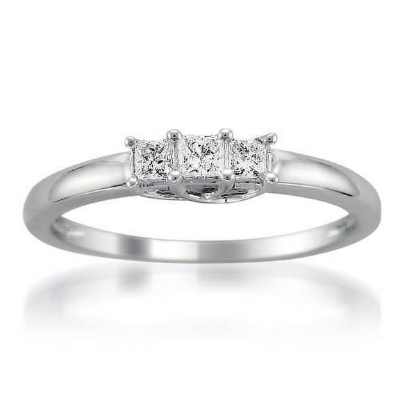 Pompeii 1/4ct 3 Stone Princess Cut Diamond Ring 14K White Gold (I/J,I2-I3)