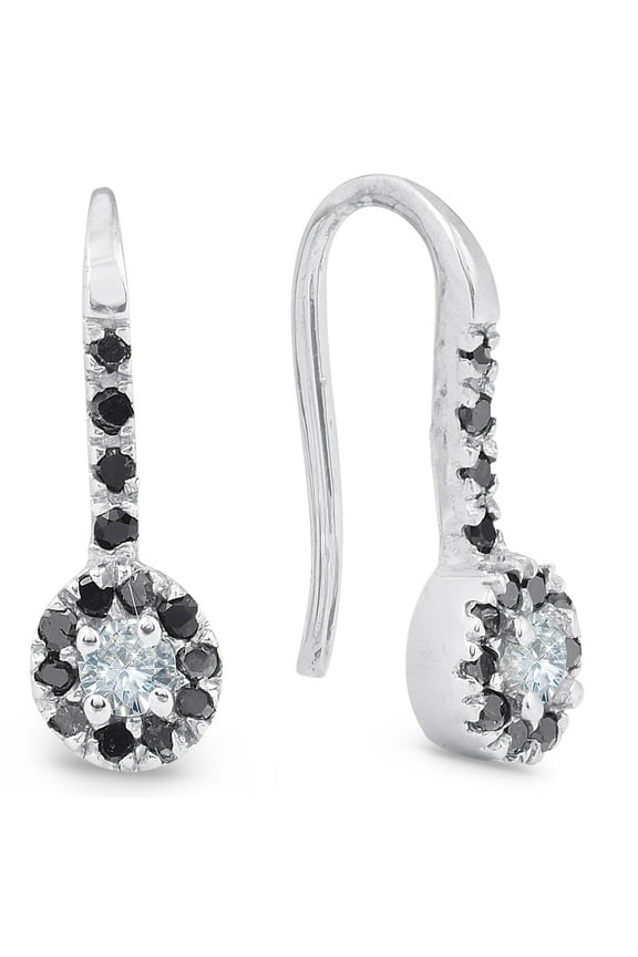 Pompeii 1/4ct Black Diamond Dangle Drop Studs Earrings 10K White Gold (G/H,I1)