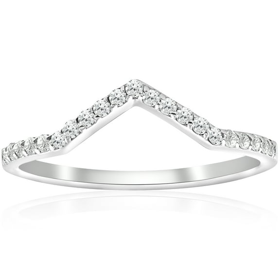 Pompeii 1/4ct Diamond Curved V Shape Ring Stackable Wedding Band 10k White Gold (,)