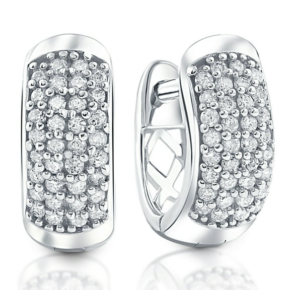 Pompeii 1/4ct Diamond Pave Huggie Hoops Tiny Women's Earrings White Gold 1/3" Tall