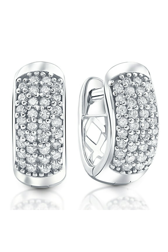 Pompeii 1/4ct Diamond Pave Huggie Hoops Tiny Women's Earrings White Gold 1/3" Tall