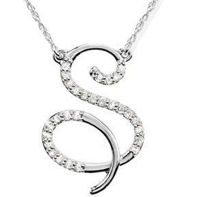 Pompeii 1/4ct Diamond "S" Initial Pendant 18" Necklace 14K White Gold (G/H,I2)
