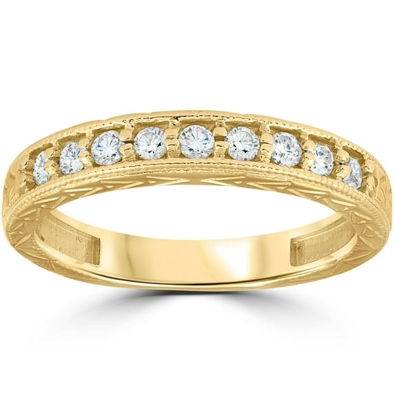 Pompeii 1/4ct Hand Engraved 14k Gold Diamond Wedding Ring (G/H,I1)