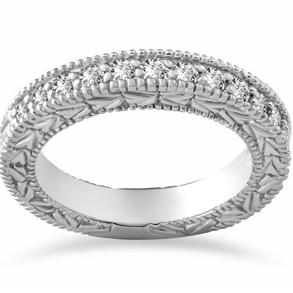 Pompeii 1/4ct Lab Grown Diamond Vintage Wedding Ring 14K White Gold (F,VS)