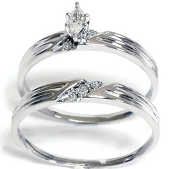 Pompeii 1/4ct Marquise Pave Diamond Ring Set 14K White Gold (G/H,I2)