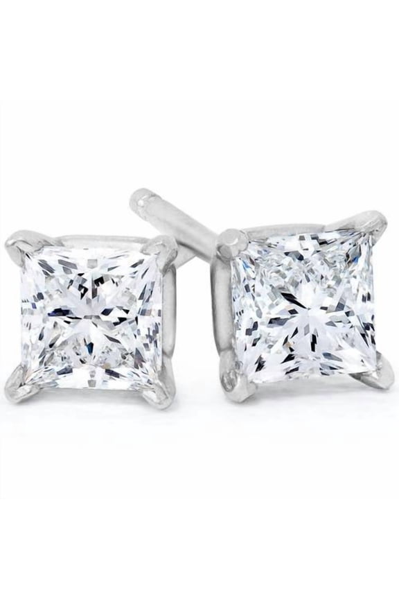 Pompeii 1/4ct Princess Cut Diamond Studs 14K White Gold (G/H,SI2-SI3)